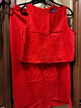 GAP Red Linen Cotton Two-Piece Midi Set Size Medium